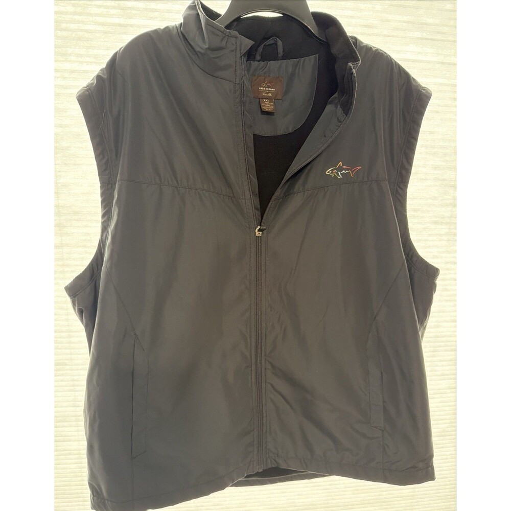 Greg Norman Zipper Vest Fleece Lined XXL Black Logo Windbreaker Polyester